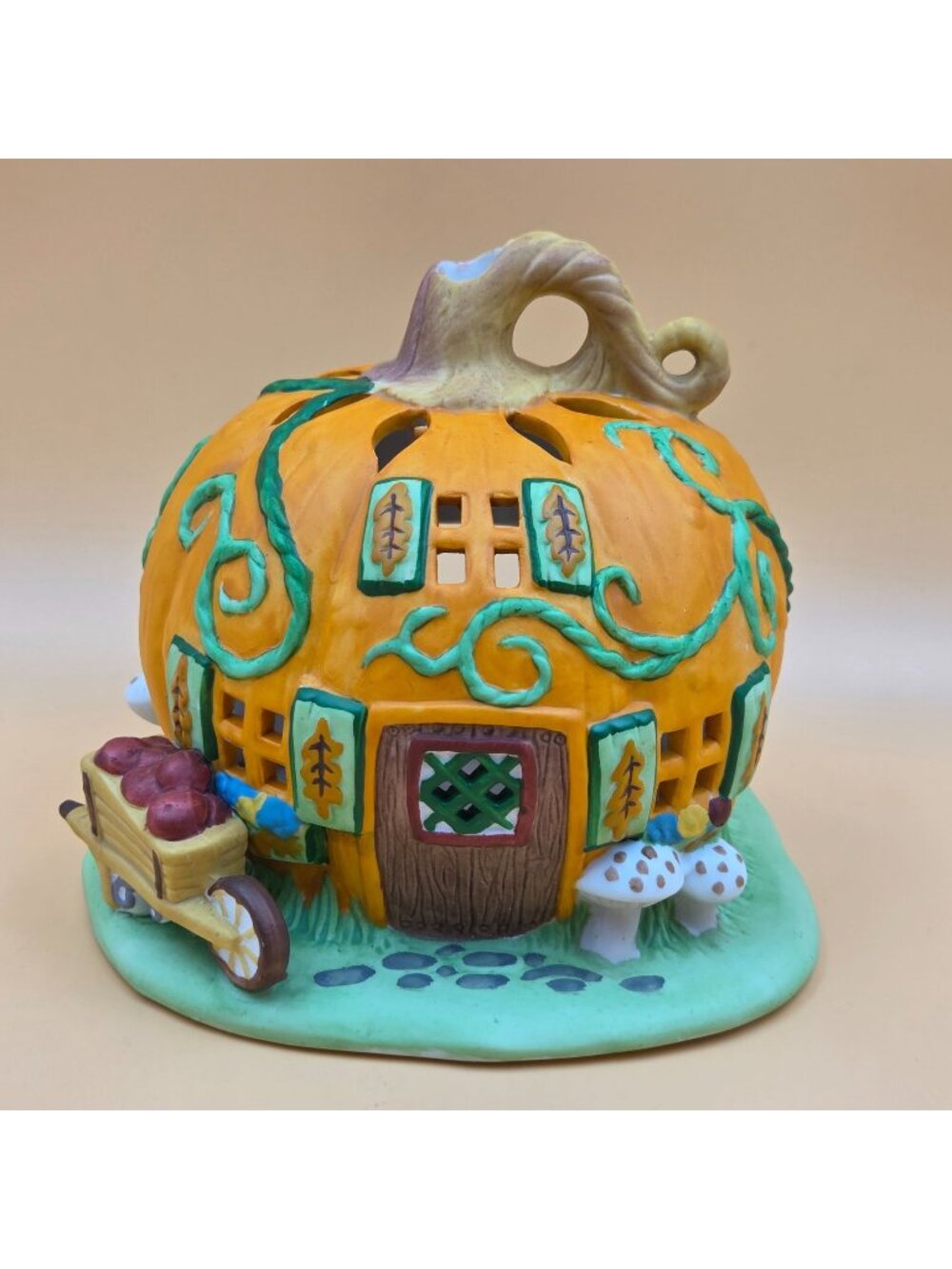 PartyLite Pumpkin Patch Tealight House P7303 Ceramic Pumpkin Cottage Candle Hold